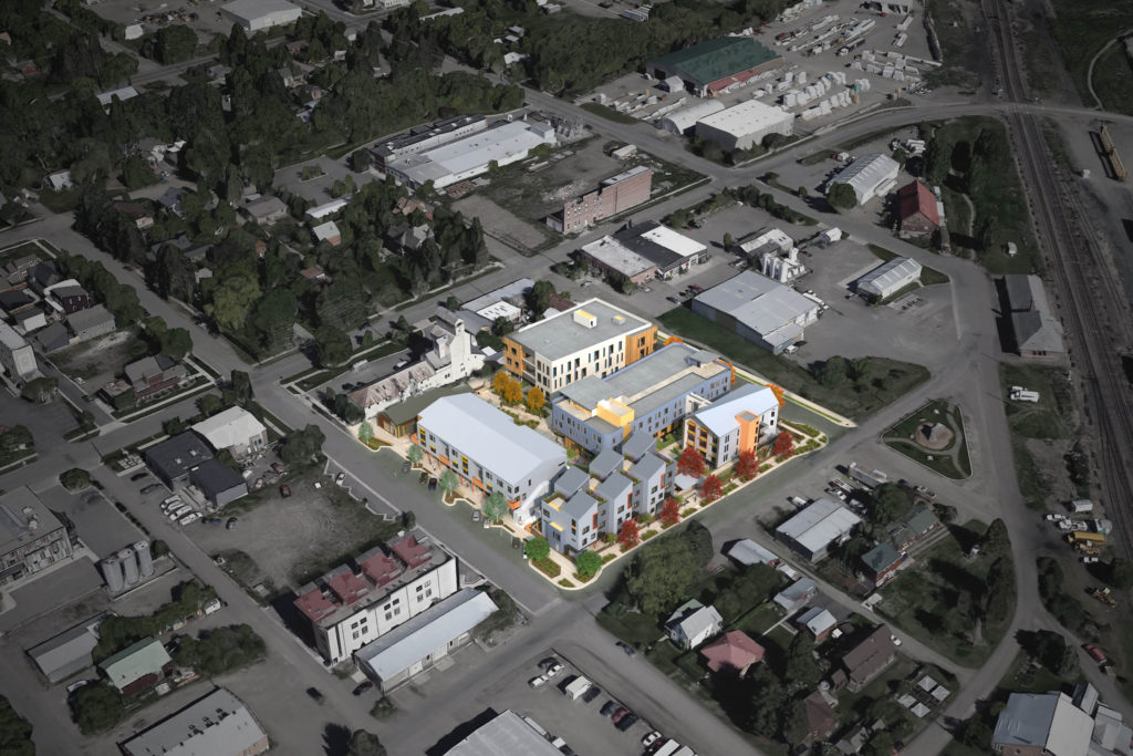Aerial rendering of Cottonwood and Ida mixed-use development