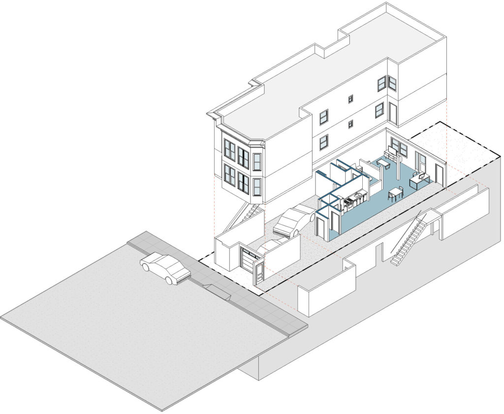 diagram of partial garage conversion of duplex into accessory dwelling unit