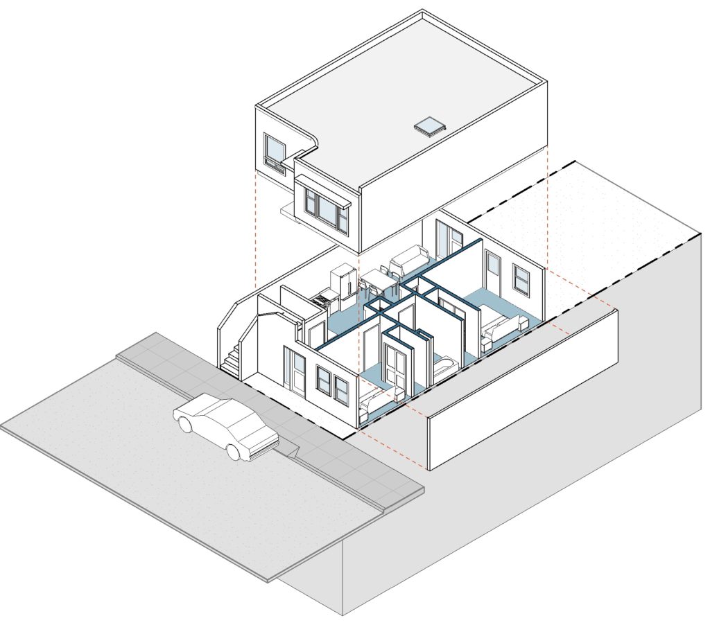 diagram of full single-family residence garage conversion into accessory dwelling unit 