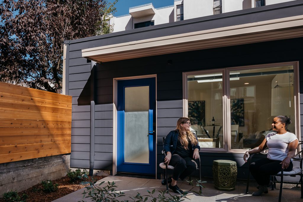 Union Street accessory dwelling unit exterior and patio - garage living space conversion